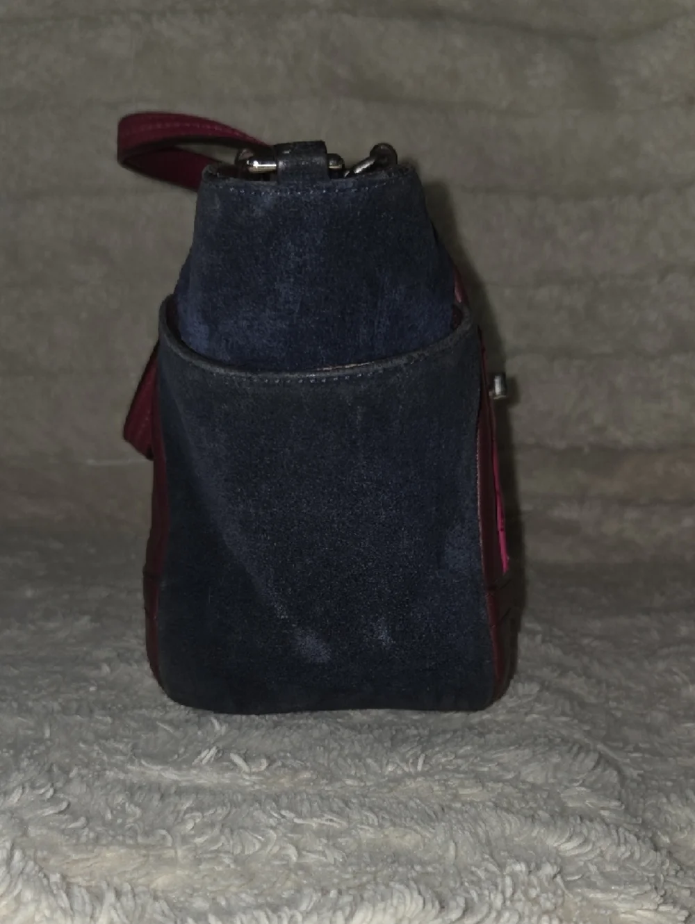 Coach Color Block Tote with Fuchsia Burgundy Quilted Front and Navy Accents - Picture 4 of 14